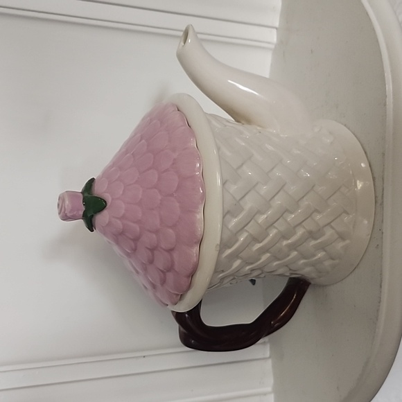 Teleflora Birdhouse Teapot Blue Bird Pink Lid & Flower Collectible Teapot - Picture 4 of 6